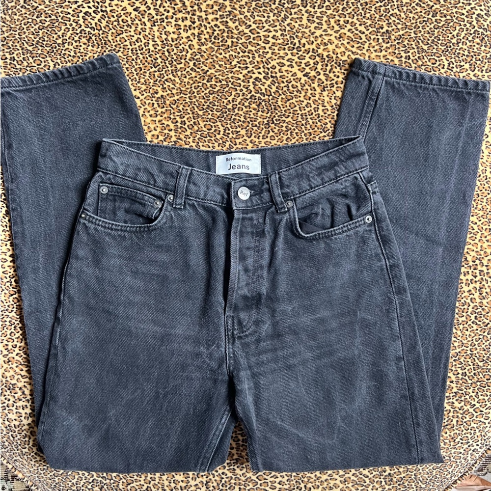 REFORMATION Washed Black Gray Straight Leg High Waist Jeans Denim Size 25 - Picture 1 of 8